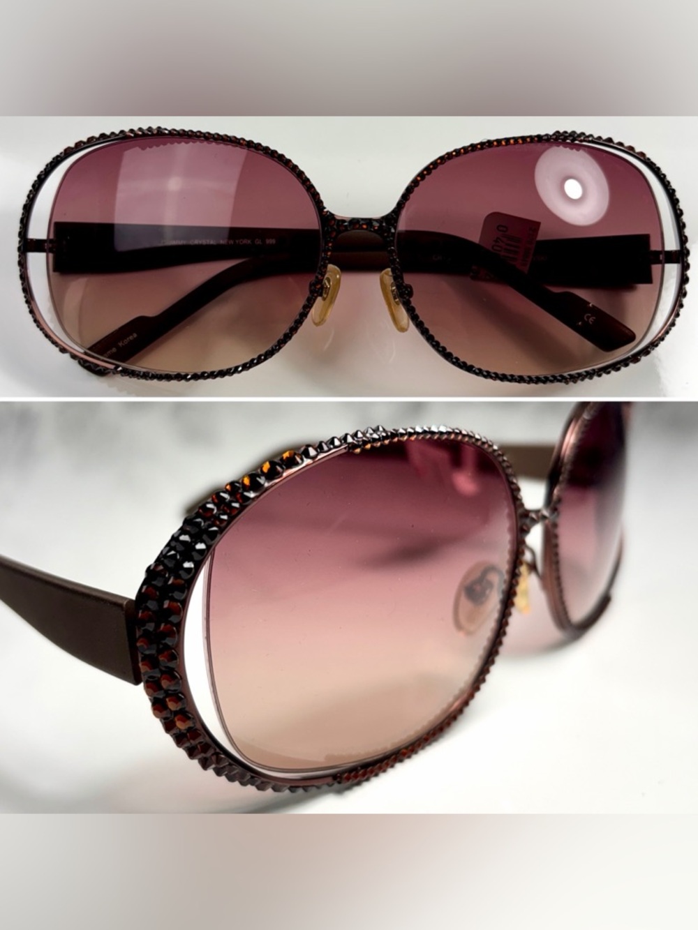 Jimmy Crystal Brown Swarovski Crystal Accent Oval Gradient Lens Sunglasses